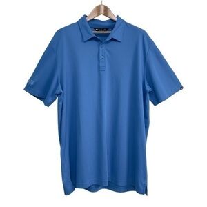 Travis Matthew Blue Golf Shirt Polo With Embroidered Patch On Sleeve Size XXL